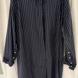 Navy Blue Striped Button-Up Shirt Dress